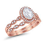 Halo Oval Bridal Wedding Set Ring Art Deco Oval Round Cubic Zirconia Solid 925 Sterling Silver Choose Color Size 4 to 12