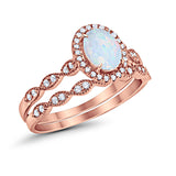 Halo Oval Bridal Wedding Set Ring Art Deco Oval Round Cubic Zirconia Solid 925 Sterling Silver Choose Color Size 4 to 12