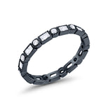 Art Deco Full Eternity Wedding Band Baguette Simulated CZ Ring 925 Sterling Silver