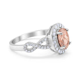 Infinity Art Deco Wedding Ring Oval Simulated Cubic Zirconia 925 Sterling Silver