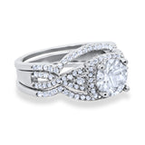 Halo Wedding Trio Piece Ring Simulated Cubic Zirconia 925 Sterling Silver