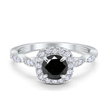 Art Deco Wedding Engagement Ring Round Cubic Zirconia Solid 925 Sterling Silver
