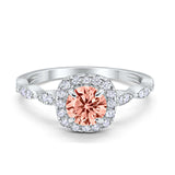 Art Deco Wedding Engagement Ring Round Cubic Zirconia Solid 925 Sterling Silver