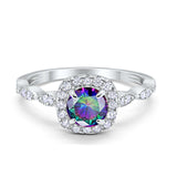 Art Deco Wedding Engagement Ring Round Cubic Zirconia Solid 925 Sterling Silver