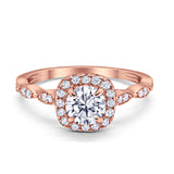 Art Deco Wedding Engagement Ring Round Cubic Zirconia Solid 925 Sterling Silver