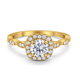 Art Deco Wedding Engagement Ring Round Cubic Zirconia Solid 925 Sterling Silver