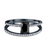 Art Deco Two Piece Wedding Ring Bridal Radiant Simulated CZ 925 Sterling Silver