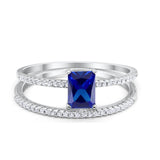 Art Deco Two Piece Wedding Ring Bridal Radiant Simulated CZ 925 Sterling Silver