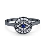 Evil Eye Ring Round Simulated Sapphire Cubic Zirconia 925 Sterling Silver