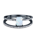 Art Deco Two Piece Wedding Ring Bridal Radiant Simulated CZ 925 Sterling Silver