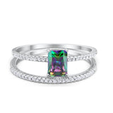 Art Deco Two Piece Wedding Ring Bridal Radiant Simulated CZ 925 Sterling Silver