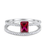 Art Deco Two Piece Wedding Ring Bridal Radiant Simulated CZ 925 Sterling Silver