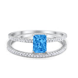 Art Deco Two Piece Wedding Ring Bridal Radiant Simulated CZ 925 Sterling Silver