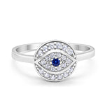 Evil Eye Ring Round Simulated Sapphire Cubic Zirconia 925 Sterling Silver