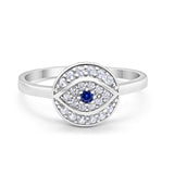 Evil Eye Ring Round Simulated Sapphire Cubic Zirconia 925 Sterling Silver Choose Metal Color Size 4 to 12