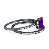 Art Deco Two Piece Wedding Ring Bridal Radiant Simulated CZ 925 Sterling Silver