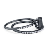 Art Deco Two Piece Wedding Ring Bridal Radiant Simulated CZ 925 Sterling Silver
