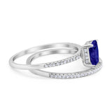 Art Deco Two Piece Wedding Ring Bridal Radiant Simulated CZ 925 Sterling Silver