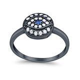 Evil Eye Ring Round Simulated Sapphire Cubic Zirconia 925 Sterling Silver