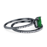 Art Deco Two Piece Wedding Ring Bridal Radiant Simulated CZ 925 Sterling Silver