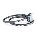 Art Deco Two Piece Wedding Ring Bridal Radiant Simulated CZ 925 Sterling Silver