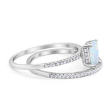Art Deco Two Piece Wedding Ring Bridal Radiant Simulated CZ 925 Sterling Silver
