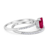 Art Deco Two Piece Wedding Ring Bridal Radiant Simulated CZ 925 Sterling Silver
