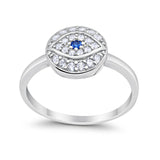 Evil Eye Ring Round Simulated Sapphire Cubic Zirconia 925 Sterling Silver