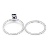 Art Deco Two Piece Wedding Ring Bridal Radiant Simulated CZ 925 Sterling Silver