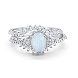 Art Deco Three Piece Bridal Set Oval Round Cubic Zirconia Wedding Band Engagement Ring 925 Sterling Silver Size 4 to 12