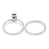 Art Deco Two Piece Wedding Ring Bridal Radiant Simulated CZ 925 Sterling Silver