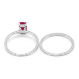 Art Deco Two Piece Wedding Ring Bridal Radiant Simulated CZ 925 Sterling Silver