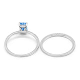 Art Deco Two Piece Wedding Ring Bridal Radiant Simulated CZ 925 Sterling Silver