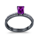 Art Deco Two Piece Wedding Ring Bridal Radiant Simulated CZ 925 Sterling Silver