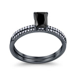 Art Deco Two Piece Wedding Ring Bridal Radiant Simulated CZ 925 Sterling Silver