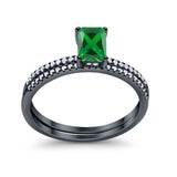 Art Deco Two Piece Wedding Ring Bridal Radiant Simulated CZ 925 Sterling Silver