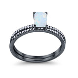 Art Deco Two Piece Wedding Ring Bridal Radiant Simulated CZ 925 Sterling Silver