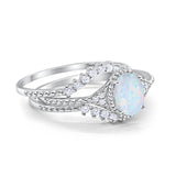 Art Deco Three Piece Bridal Set Oval Round Cubic Zirconia Wedding Band Engagement Ring 925 Sterling Silver Size 4 to 12