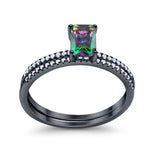 Art Deco Two Piece Wedding Ring Bridal Radiant Simulated CZ 925 Sterling Silver