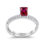 Art Deco Two Piece Wedding Ring Bridal Radiant Simulated CZ 925 Sterling Silver