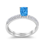 Art Deco Two Piece Wedding Ring Bridal Radiant Simulated CZ 925 Sterling Silver