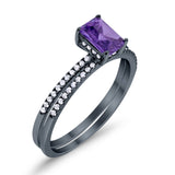 Art Deco Two Piece Wedding Ring Bridal Radiant Simulated CZ 925 Sterling Silver