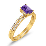 Art Deco Two Piece Wedding Ring Bridal Radiant Simulated CZ 925 Sterling Silver