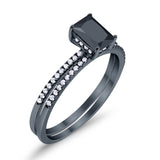 Art Deco Two Piece Wedding Ring Bridal Radiant Simulated CZ 925 Sterling Silver
