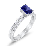 Art Deco Two Piece Wedding Ring Bridal Radiant Simulated CZ 925 Sterling Silver