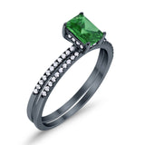 Art Deco Two Piece Wedding Ring Bridal Radiant Simulated CZ 925 Sterling Silver