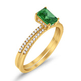 Art Deco Two Piece Wedding Ring Bridal Radiant Simulated CZ 925 Sterling Silver