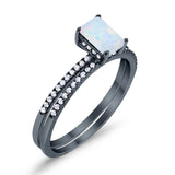 Art Deco Two Piece Wedding Ring Bridal Radiant Simulated CZ 925 Sterling Silver