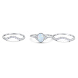 Art Deco Three Piece Bridal Set Oval Round Cubic Zirconia Wedding Band Engagement Ring 925 Sterling Silver Size 4 to 12