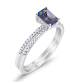 Art Deco Two Piece Wedding Ring Bridal Radiant Simulated CZ 925 Sterling Silver